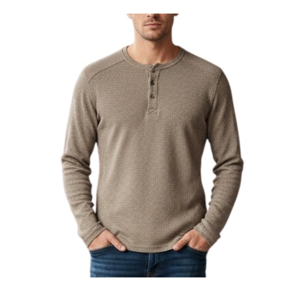 KHUL Konflikt Thermal Waffle Henley Shirt BROWN HEATHER Long Sleeve Gorpcore S